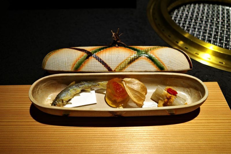愛知 無花果ゼリー寄/白だつ胡麻浸し/千葉 活天然稚鮎天麩羅 (C) 東龍