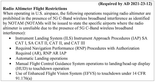 電波高度計の使用に制限を課す5つの着陸方式