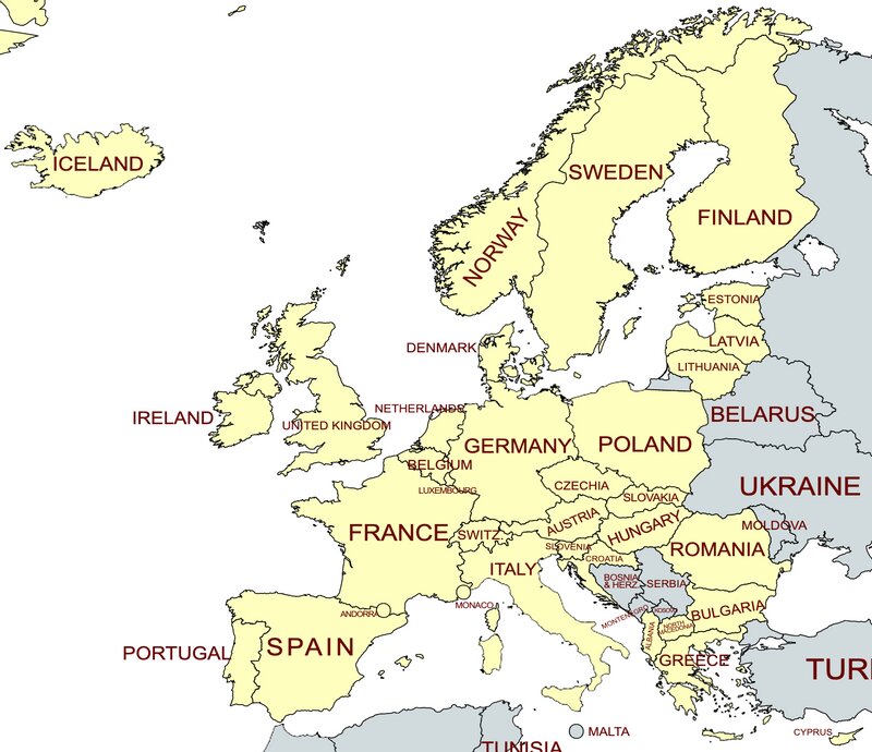 ロシア機飛行制限を実施のEU各国（mapchart.netを使い作成）