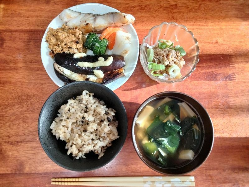 40代なので食事にも気をつけている、という浅井さんの自宅料理。「ゴハンは基本的に玄米。お弁当にして会社に持って行っています。掃除も料理も普通にやりますが、片付けはちょっと苦手です」（本人提供）