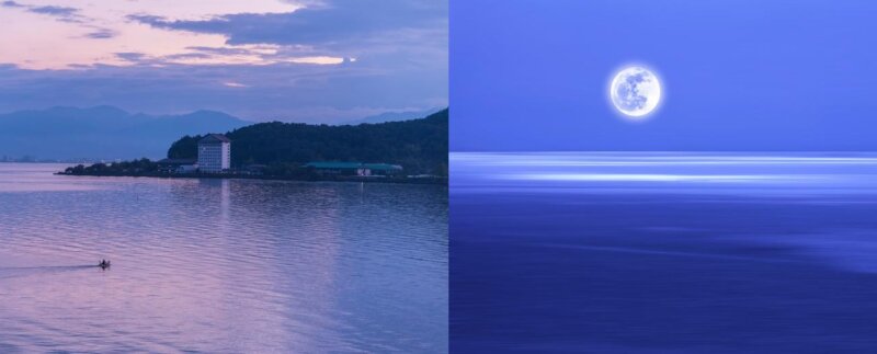 琵琶湖と月（写真：イメージマート）