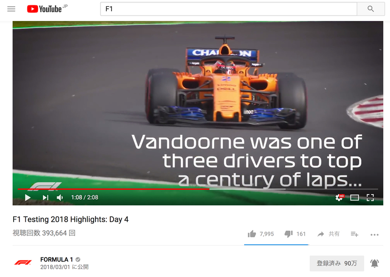 F1公式YouTubeの再生数は別格の多さ。（F1公式YouTubeより）