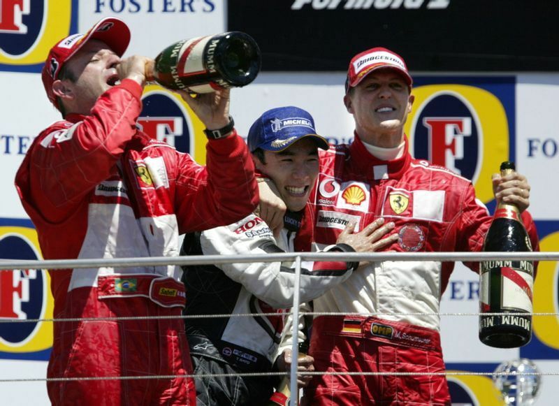 フェラーリのバリチェロ、シューマッハと共に表彰台に立った佐藤琢磨