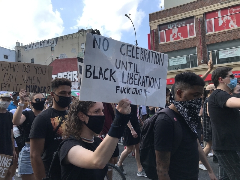 Black Lives Matterのデモ参加者はほぼ100％マスクを着用している（7月4日、筆者撮影）