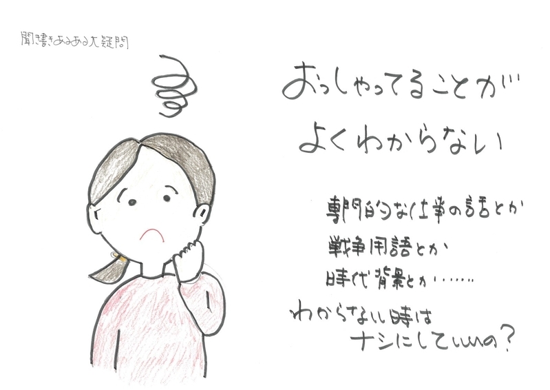 小田さんは「聞き書きあるある大疑問」と題し、実践者の質問に答えた。講演で使う「聞き書き紙芝居」は好評だ（小田さん提供）