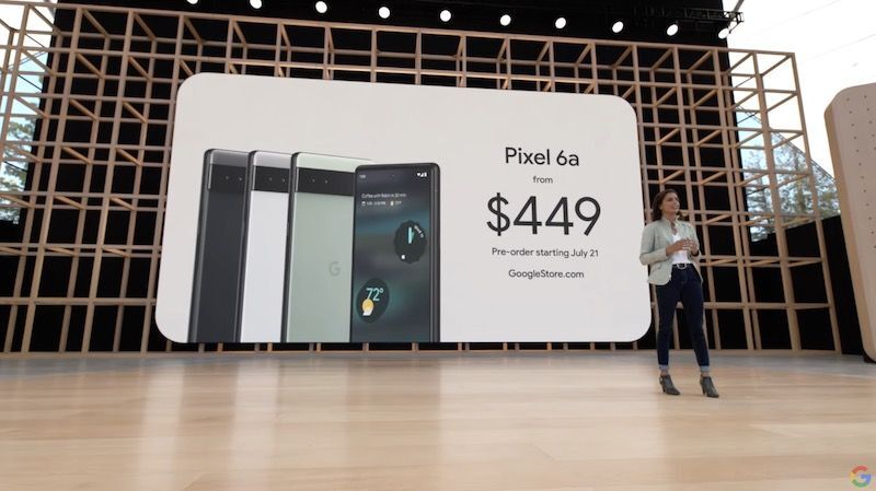 ミッドレンジスマホ「Pixel 6a」。日本でも7月に発売（Google I/O基調講演より）