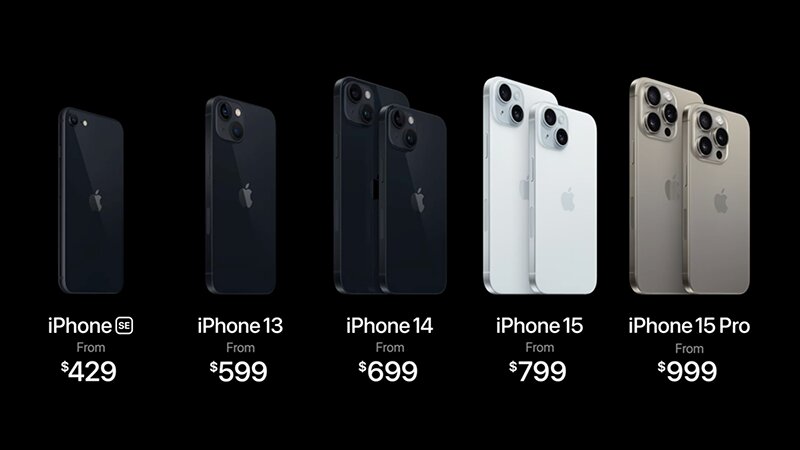 iPhone 15の発表後に販売を継続するモデル（アップルの発表イベント動画より）