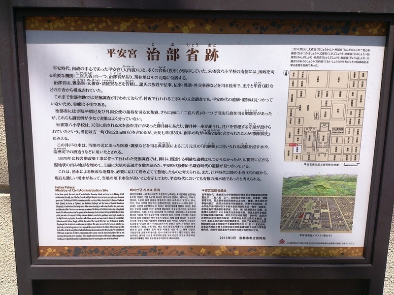 旧二条通にある平安京の治部省跡の看板