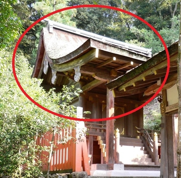 「流造」 屋根は平入り形式で手前に長く流れている