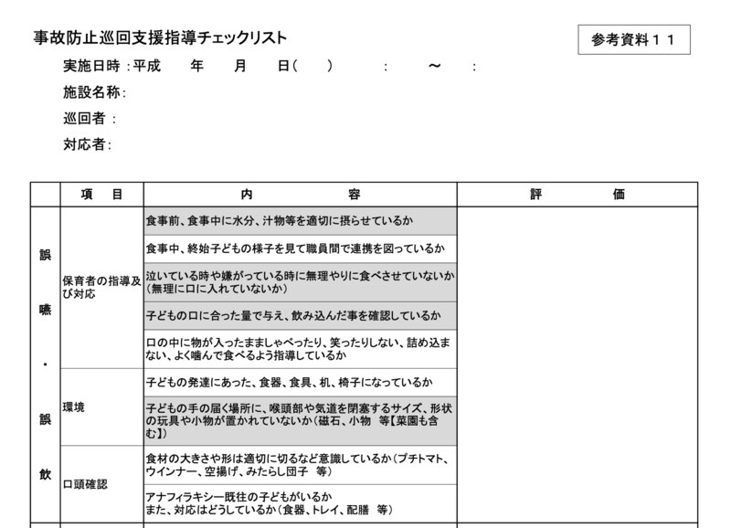 大阪市の「巡回支援指導チェックリスト（抜粋）」。筆者撮影。