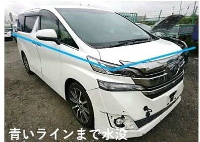 川の増水で青いラインまで水に浸かってしまった車（株式会社タウ提供）