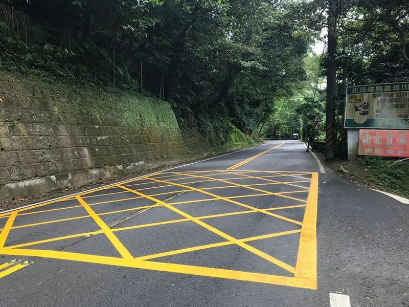 事故後、台湾の現場の路上にはこのような黄色いペイントがなされた（林さん提供）