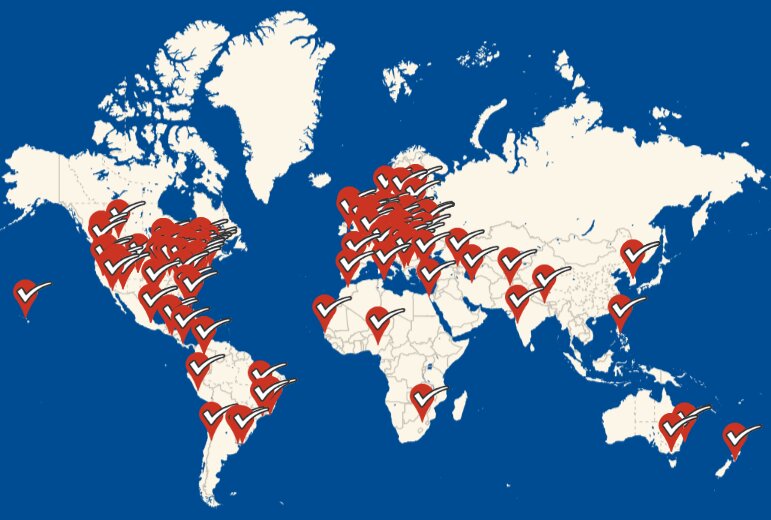 ファクトチェックサイトの世界地図（米国デューク大学のReporters' Labより）