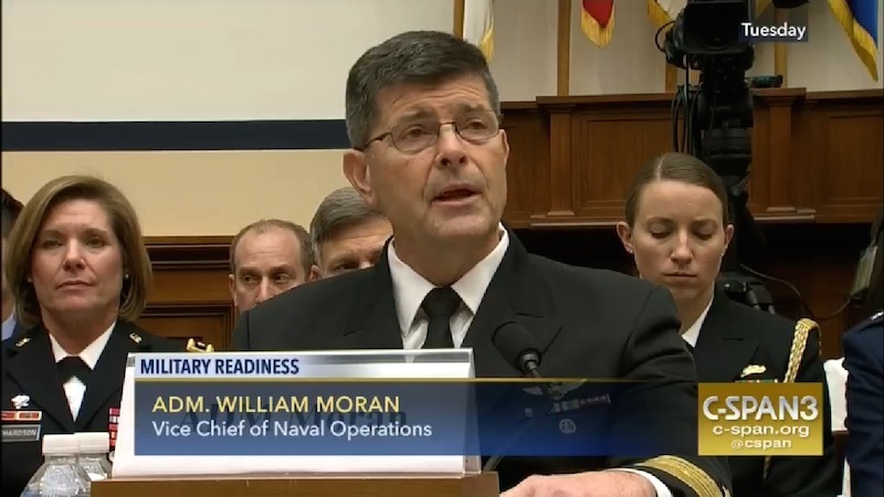 米海軍のモーラン副作戦部長は予算不足による海軍の戦闘力低下を訴えた（2017年2月7日、米下院軍事委員会）