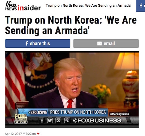北朝鮮問題についてインタビューに答えるトランプ米大統領（2017年4月12日、FOX News Insiderより）