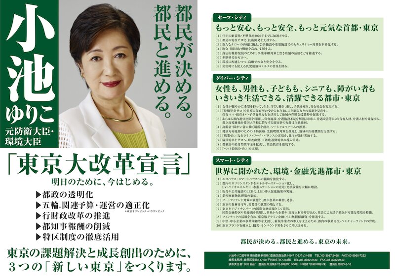 2016年都知事選で掲げられた公約集。小池百合子氏のホームページより（現在は削除）