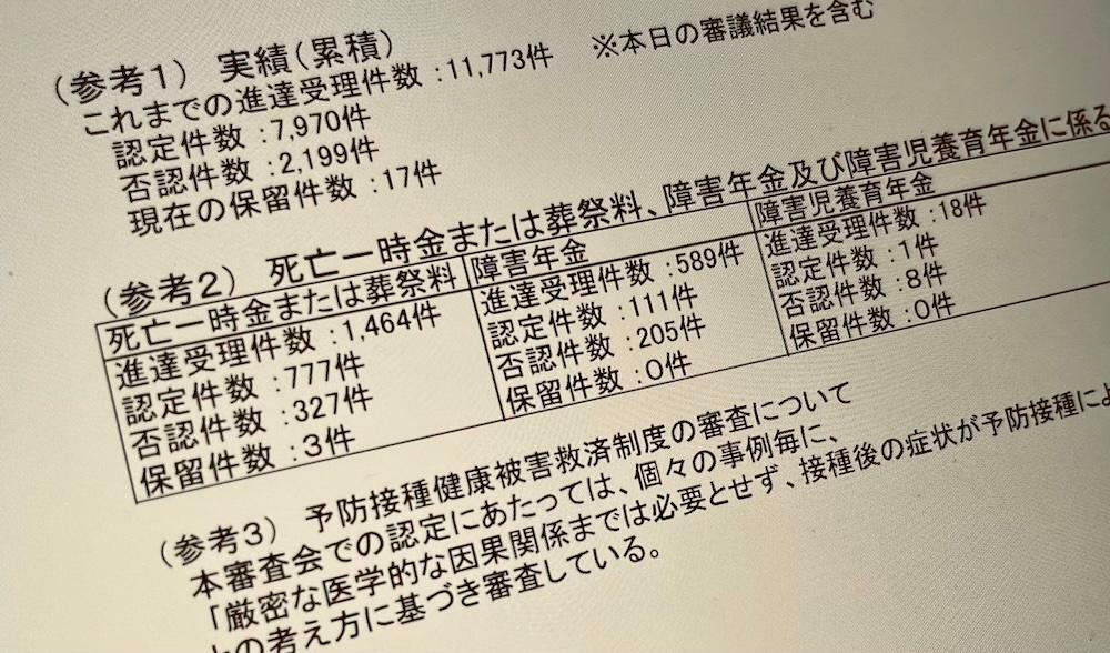 厚生労働省「疾病・障害認定審査会」の審議結果資料（2024年8月22日現在）（筆者撮影）