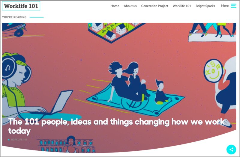 BBCのニュースサイトより“The 101 people, ideas and things changing how we work today”のページ