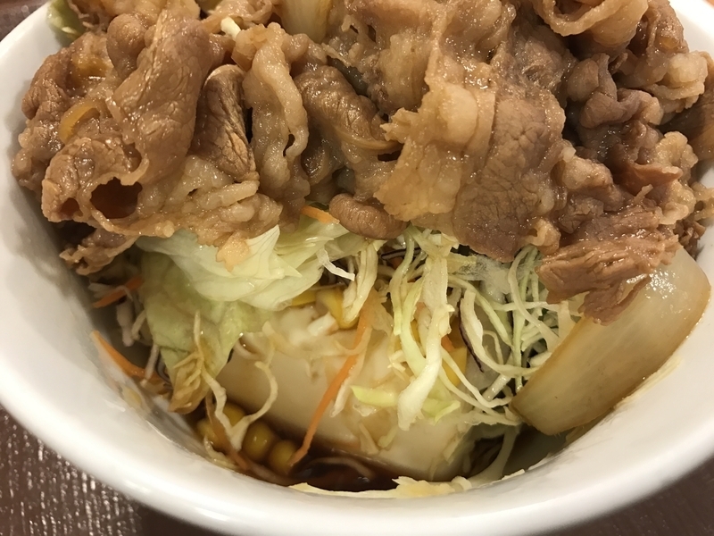 ご飯の代わりに豆腐がまるごと入った「すき家」の牛丼ライト。
