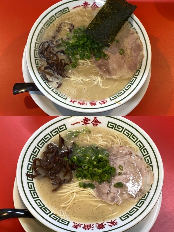 自慢の豚骨ラーメンはスープが異なる２種類を用意している。
