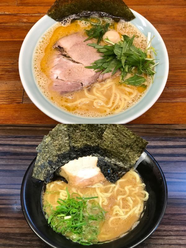 家系出身者による『入船食堂』と『無邪氣』は独自の豚骨醤油ラーメンで人気を集めている