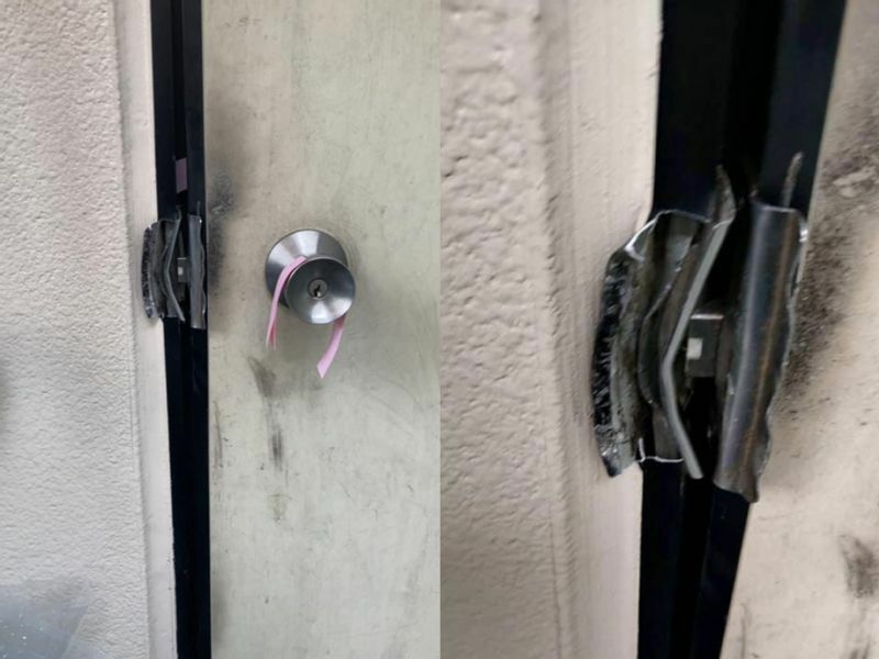 被害に遭った店舗では裏口の鍵が破壊されていた（提供：被害店舗）