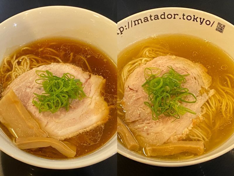 新店『柳麺 マタドール』(北千住)の「醤油らぁ麺」と「塩らぁ麺」。