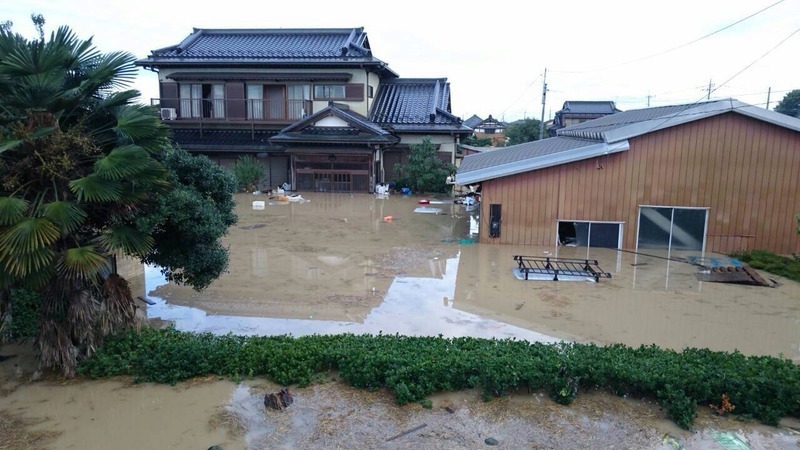 9月10日撮影　常総市浸水地域東端に位置する大崎町浸水状況