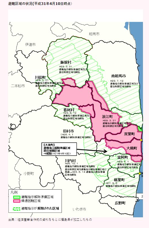 避難区域の現状（平成31年4月10日時点）福島県ＨＰより引用