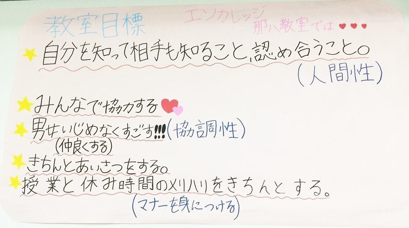 教室に貼ってある「教室目標」